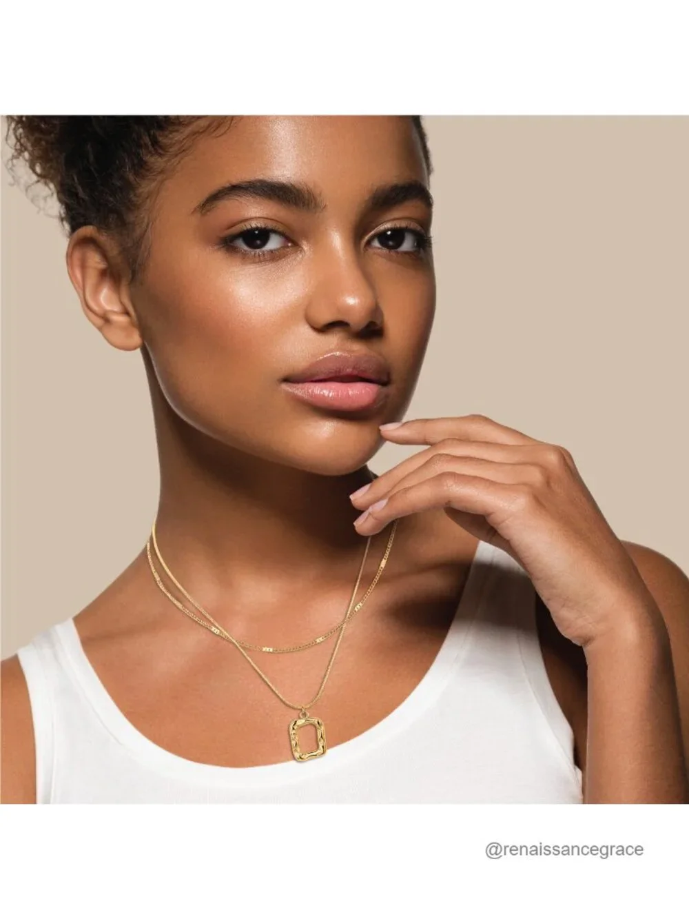 14K Real Gold Plated Layered Choker Necklace for Women Dainty Square Pendant
